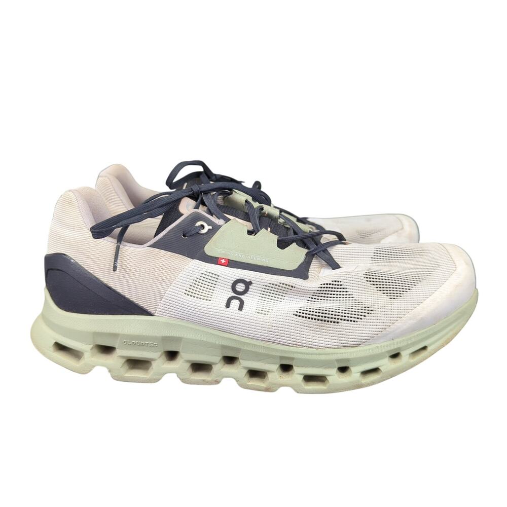 On Running Men's Cloudmonster Athletic Shoes in White, Pale Green & Navy